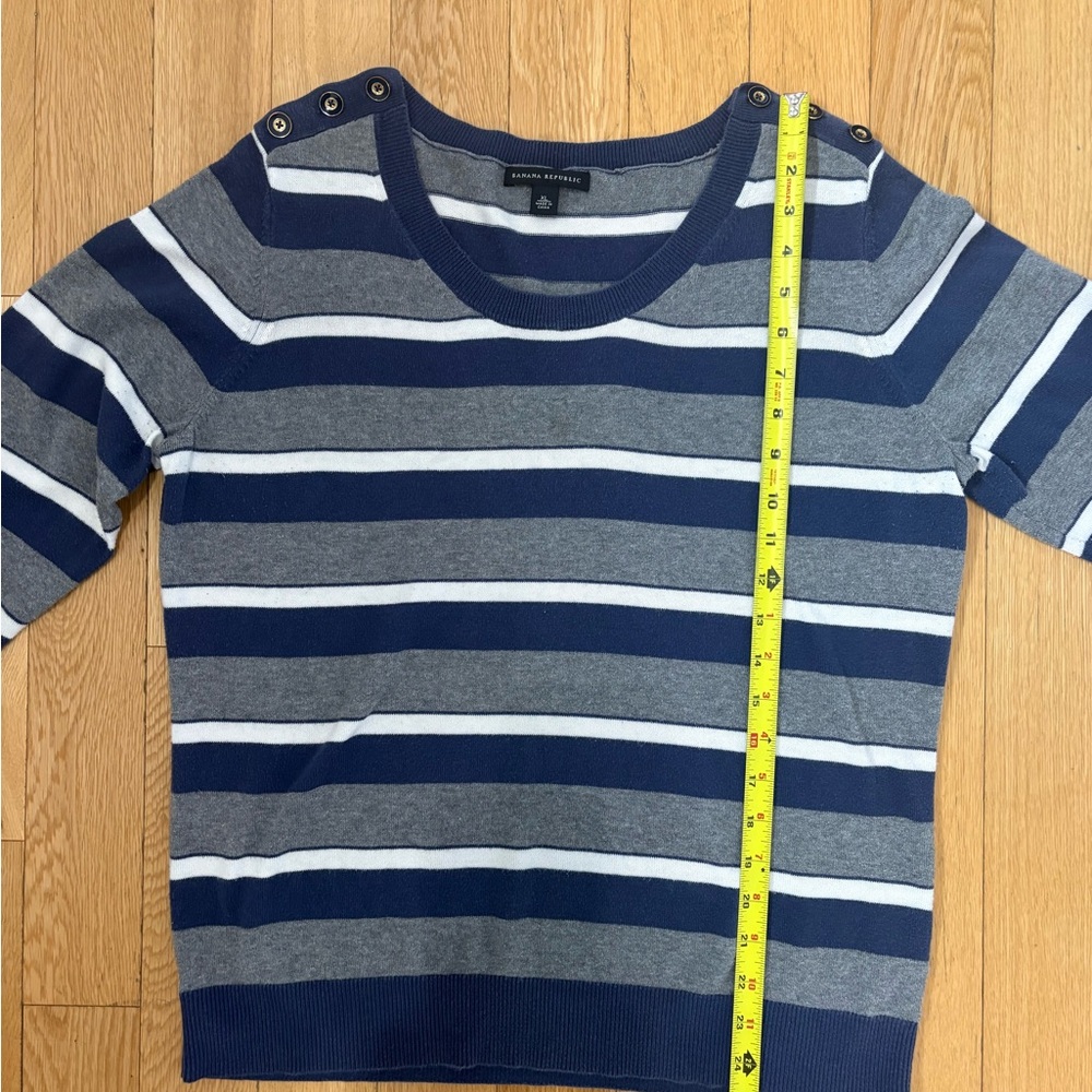 BANANA REPUBLIC Nautical Luxe Striped Button-Shoulder Sweater | Navy & Slate XL - Picture 5 of 8